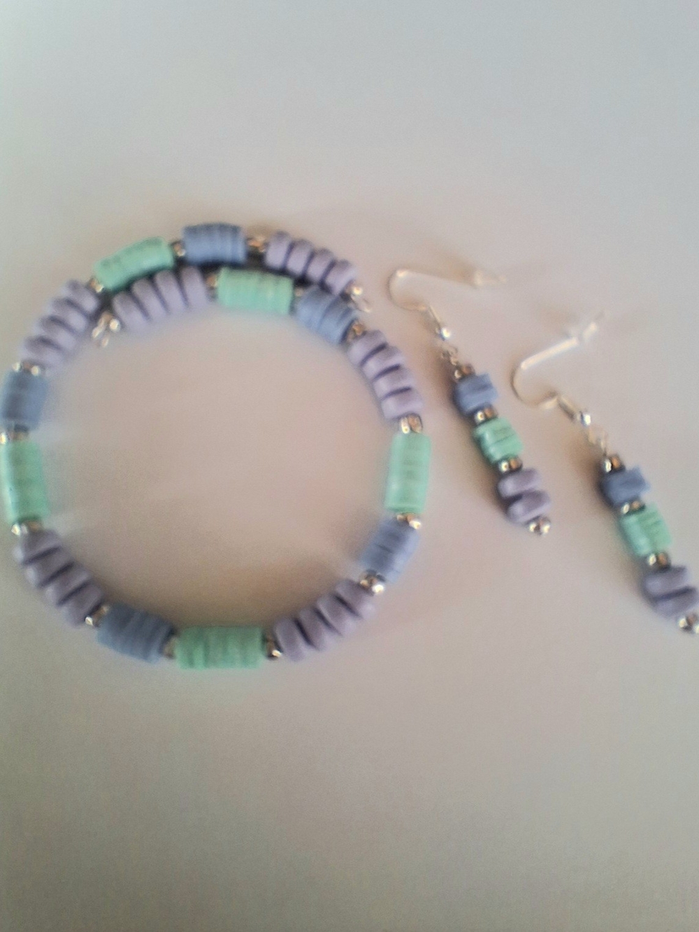 Pastel Blue, Mint & Lavender Beaded Bracelet and Earring Set
